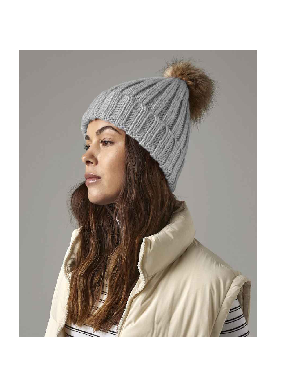 Beechfield Fur Pom Pom Chunky Beanie