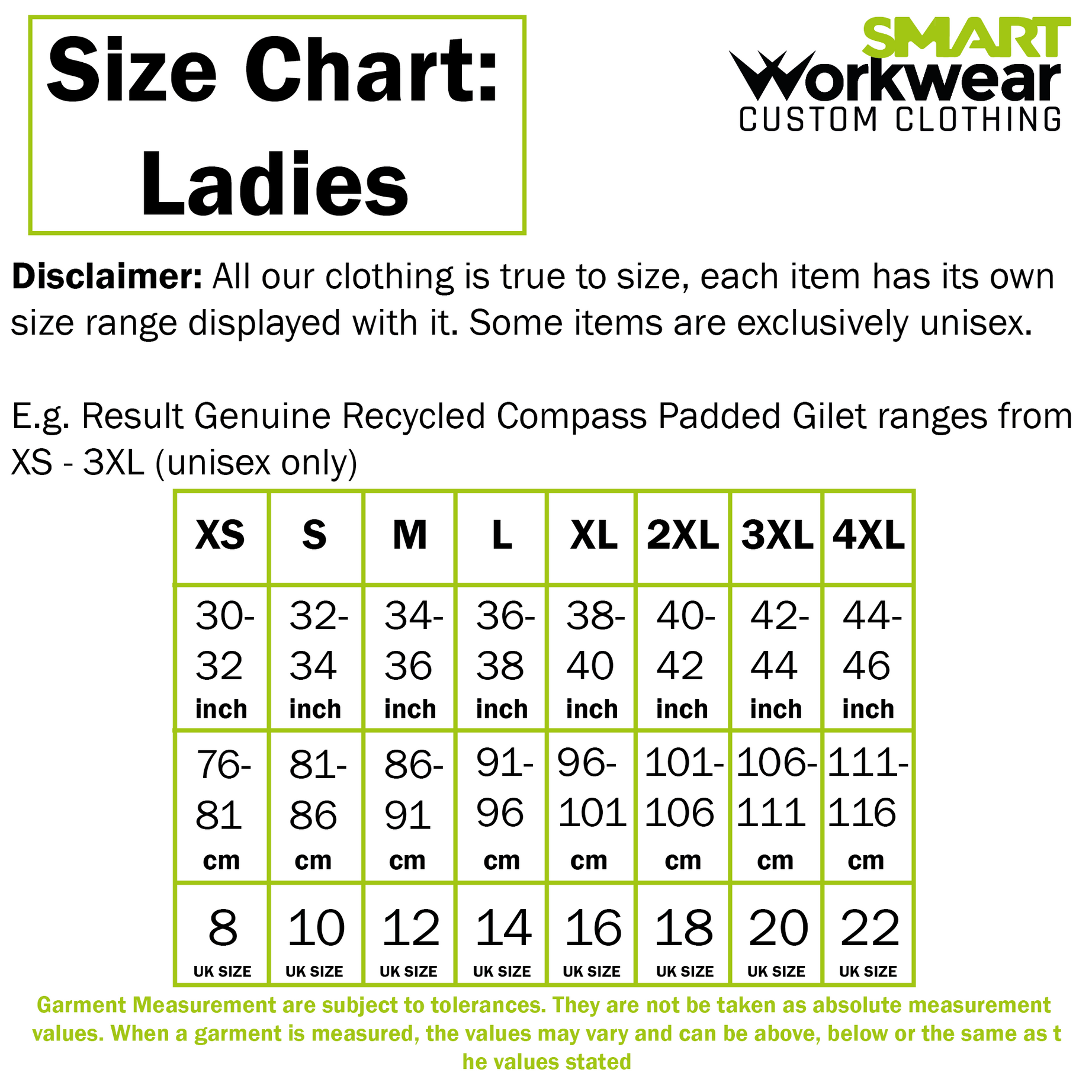 Size Chart Ladies